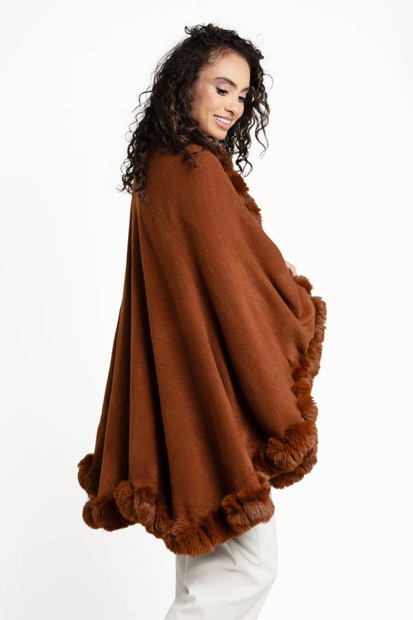 SAACHI - Faux Fur Cape Kimono: RED