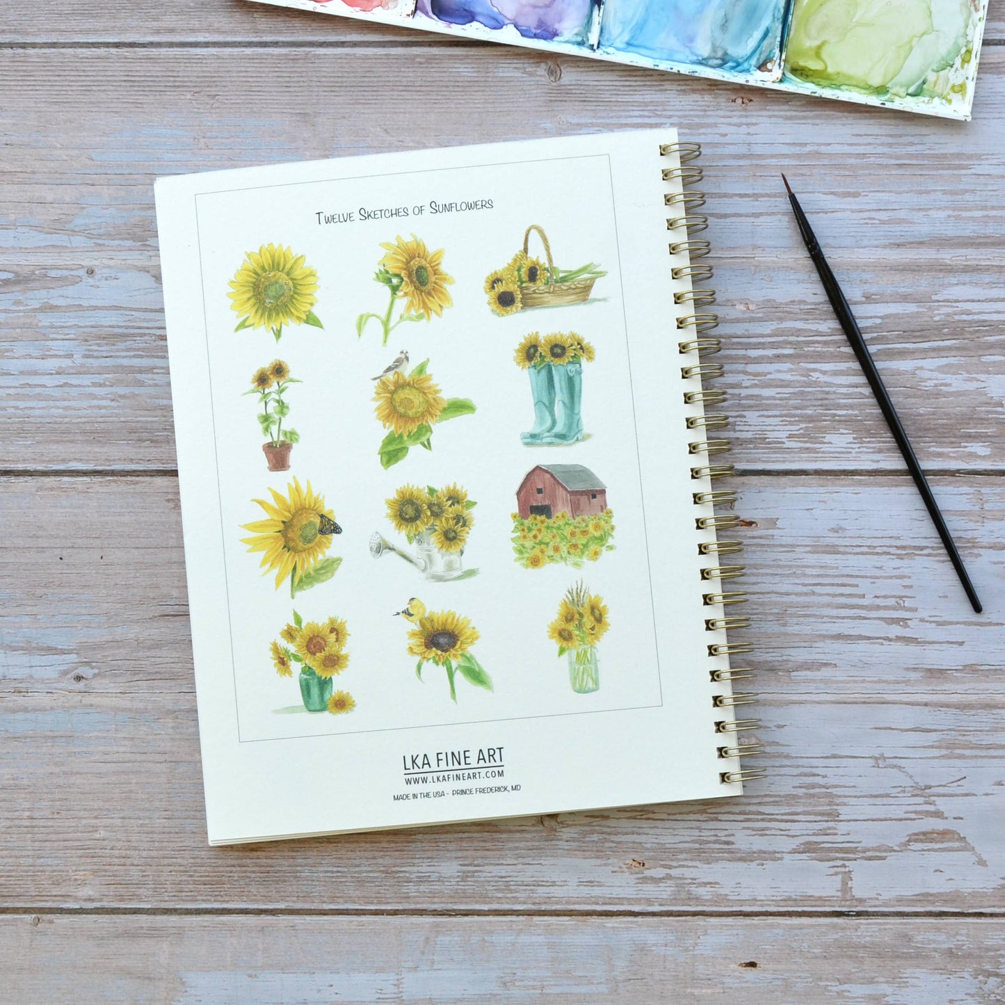LKA Fine Art - Watercolor workbook, Sunflower Watercoloring book