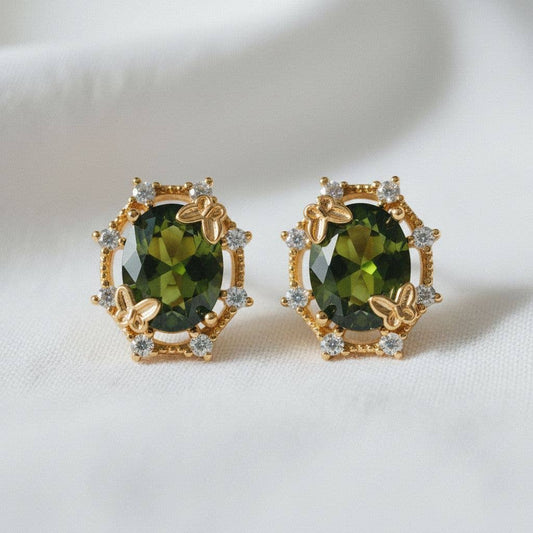 Ellemadera - Elegant Olive Green Gemstone Drop Earrings