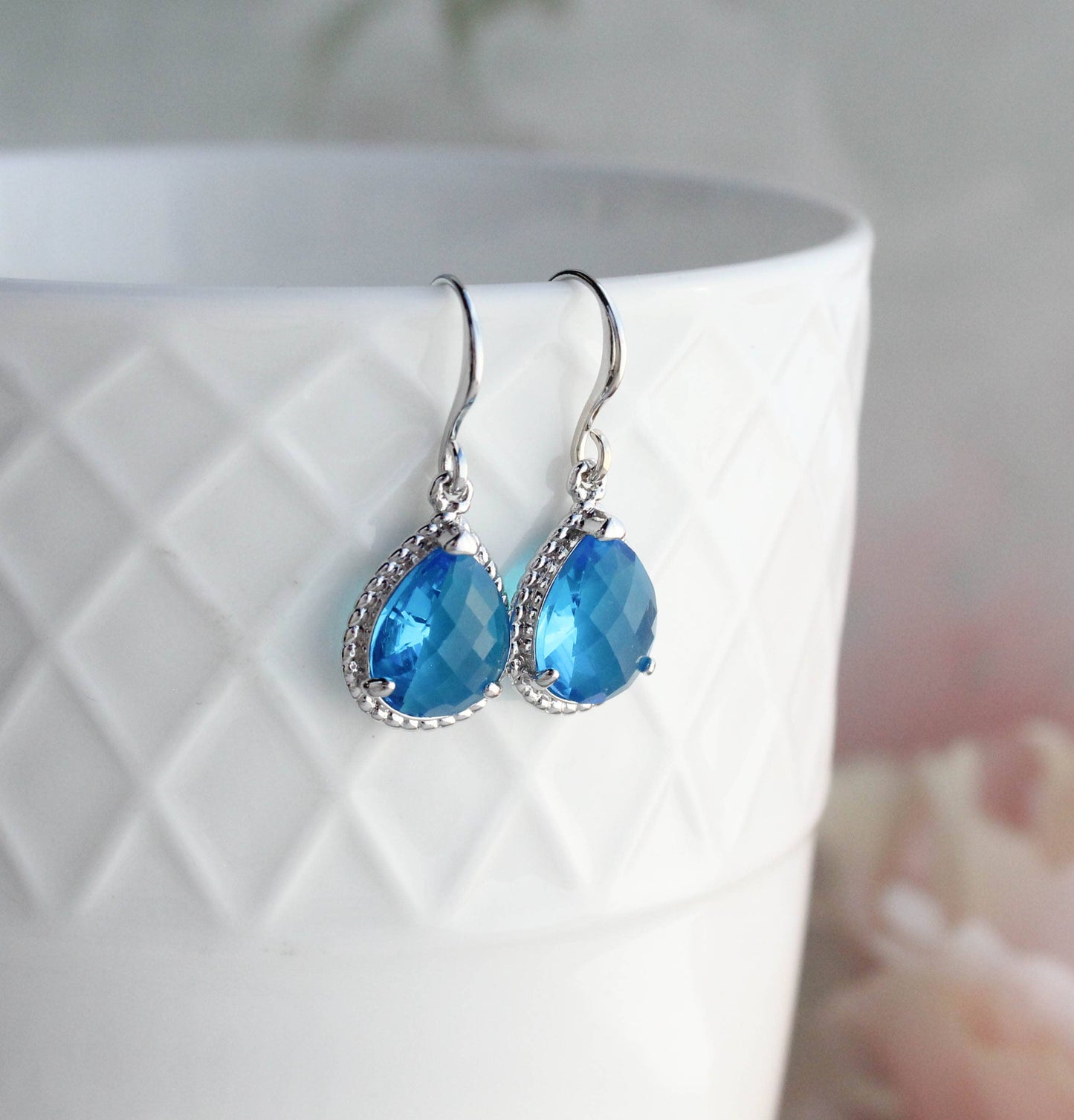 A Pocket of Posies - Glass Drop Earrings - Sapphire Blue - Rope Setting