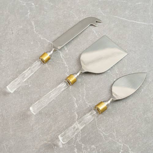 India Handicrafts Inc - Cheese Set with Glass Handles, Set of 3