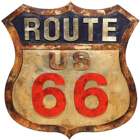 Import Corner - 41163: 3D METAL WALL ART - ROUTE 66 SHIELD - WHITE BLUE