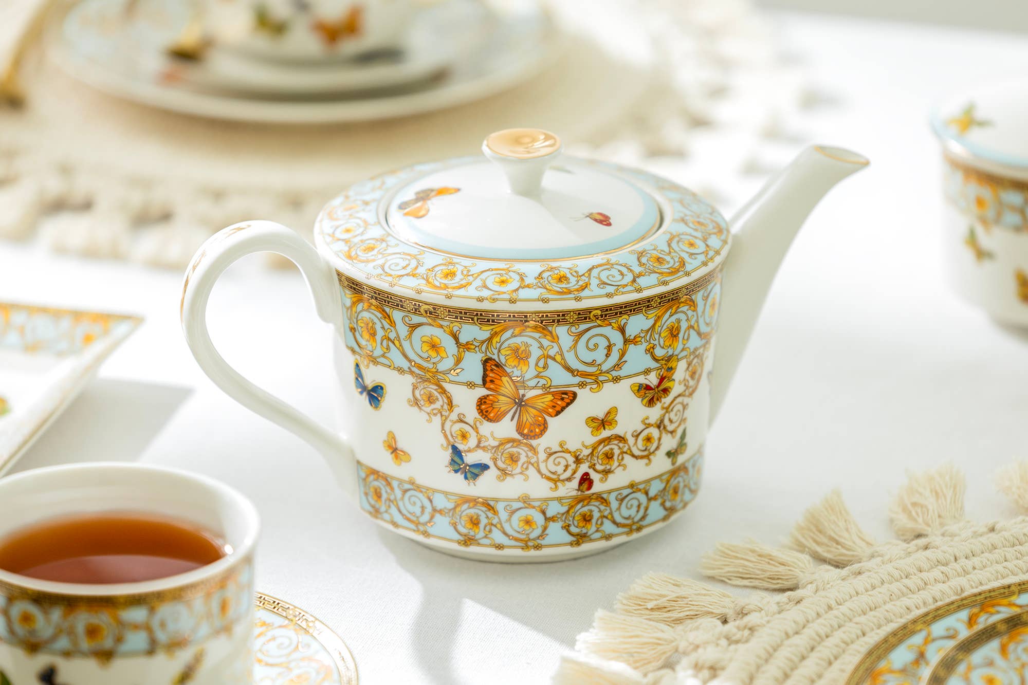 Grace Teaware - Butterflies with Blue Ornament Teapot - Thumbnail 2