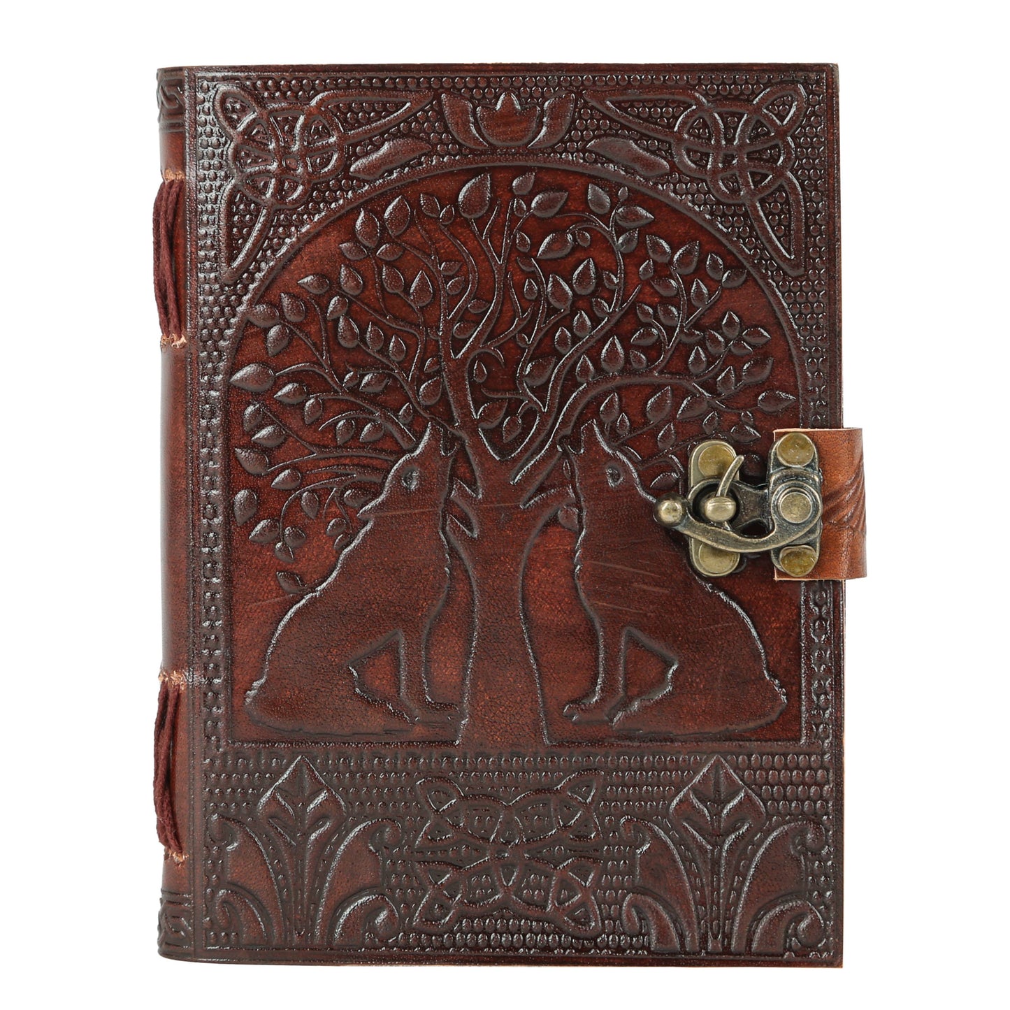 Tuzech Leather - TUZECH Tree of Life with Wolves Vintage Book of Shadows Handmade Leather Journal Diary Hocus Pocus Notebook Seven Chakra Gift for Men Women Him Her With Leather Bound 7X5 Inches