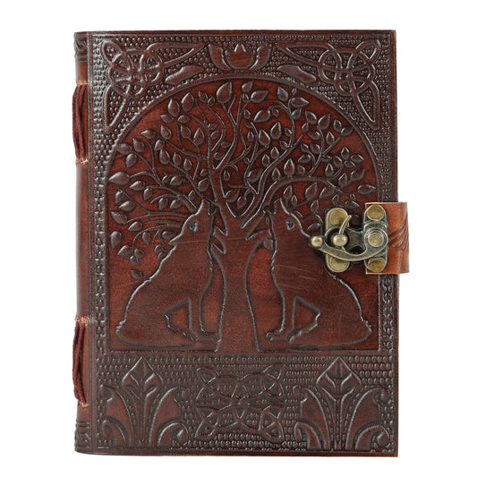 Tuzech Leather - TUZECH Tree of Life with Wolves Vintage Book of Shadows Handmade Leather Journal Diary Hocus Pocus Notebook Seven Chakra Gift for Men Women Him Her With Leather Bound 7X5 Inches