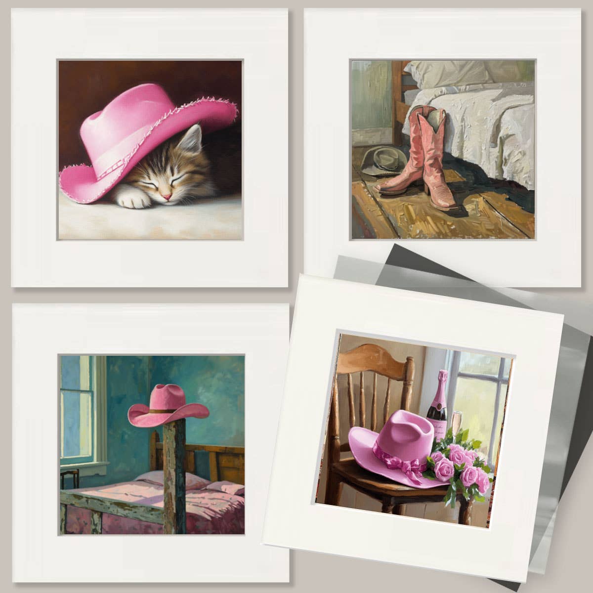 Mowbi - Cowgirl Cat - Wall Art Print - Coastal Cowgirl  8"x10" Artwork - 11"x14" Mat