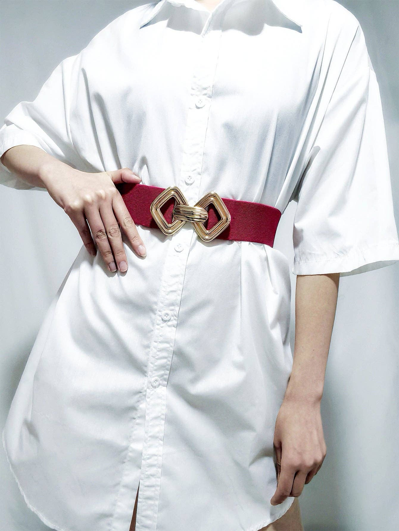 Kustom Kreations Goods - Geometric Buckle Elastic Wide Belt: Black/PU / One Size