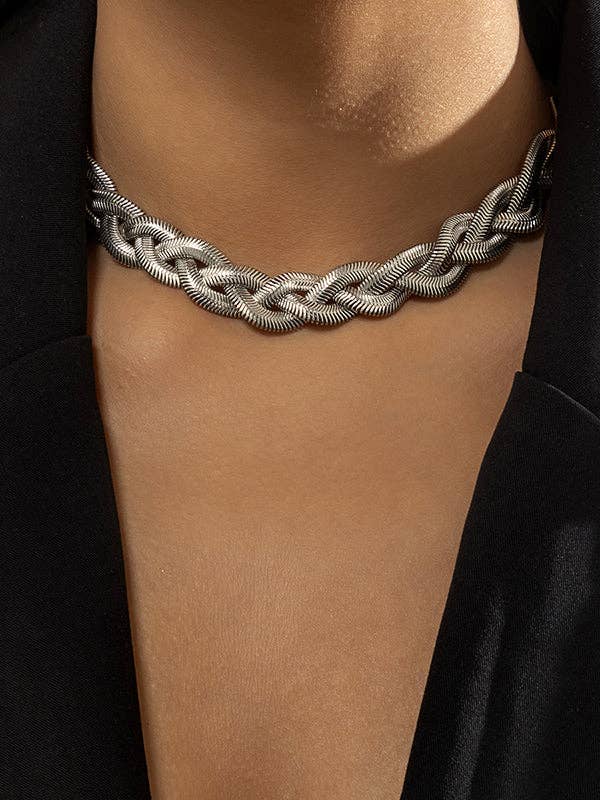 Elanora - Adjustable Snake Chain Choker Necklace: SILVER / Adjustable