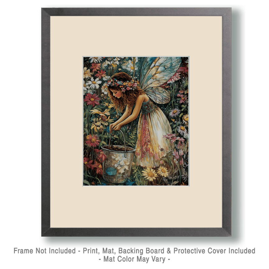Mowbi - Gardening Fairy - Fairies Wall Art Prints – 8″x10″ Artwork for 11″x14″ Frame