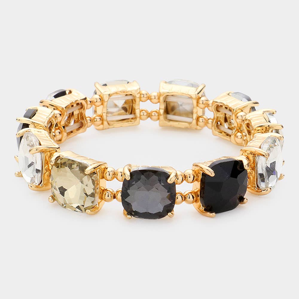 Sensibling Corp. - Cushion Square Stone Stretch Evening Bracelet: GOLD CLEAR