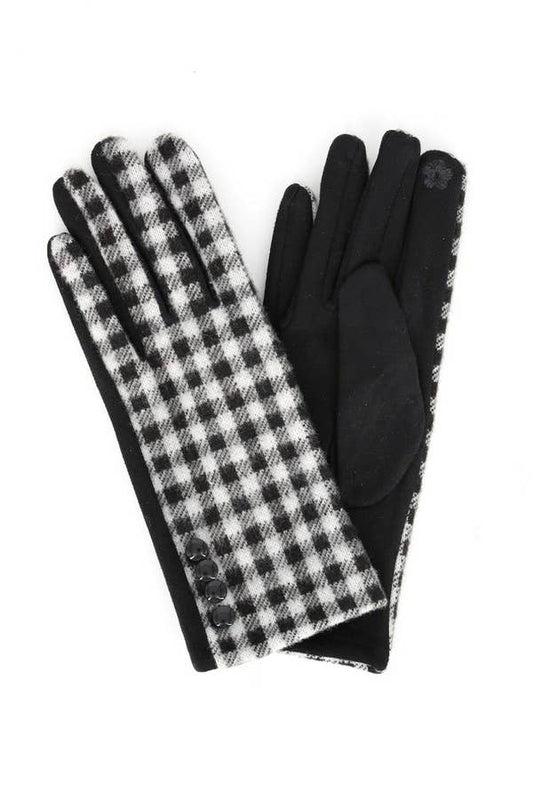 Shop Neighbors - CHECKERED BUTTON SMART TOUCH GLOVES: BLACK