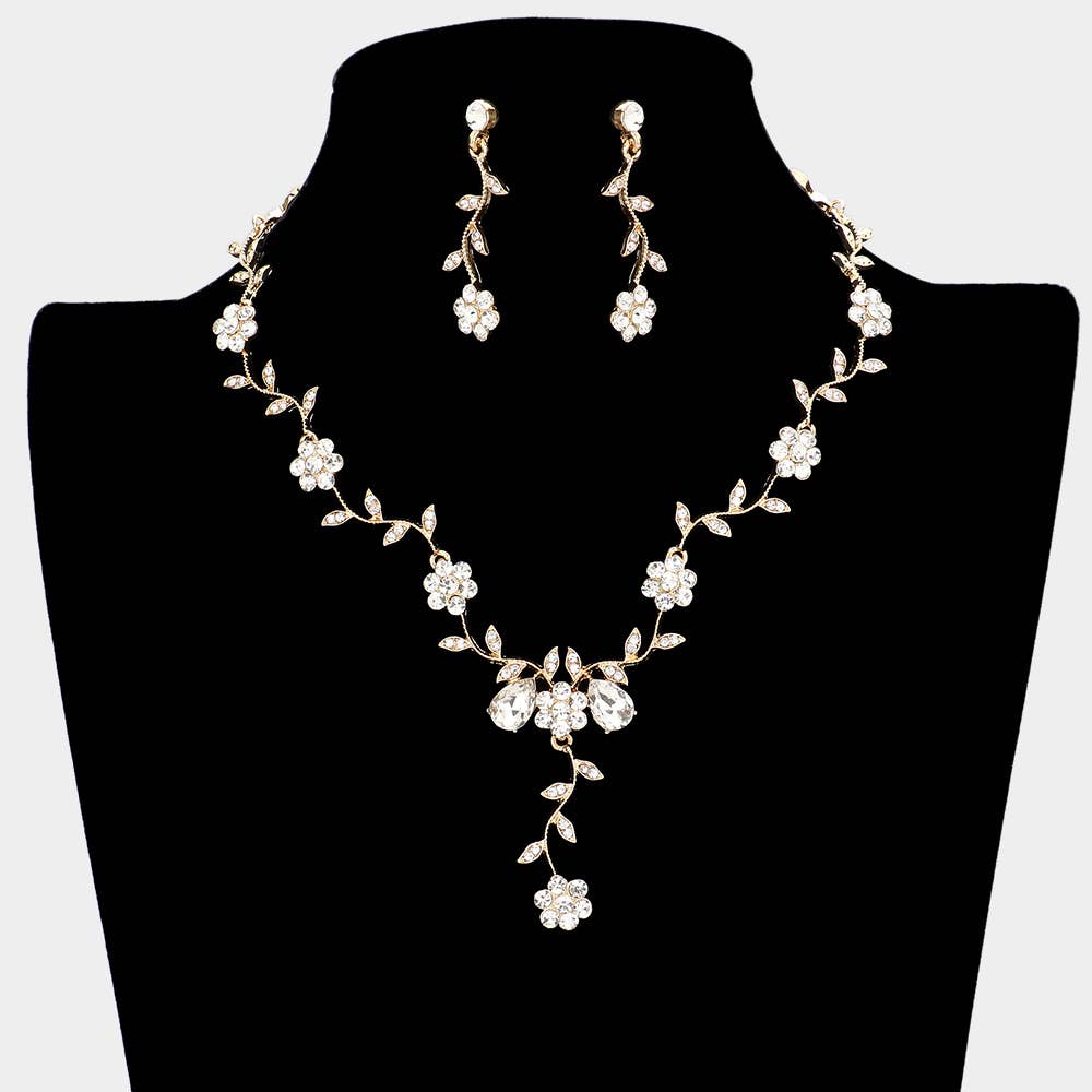 Sensibling Corp. - Flower Leaf Cluster Vine Rhinestone Necklace: Blue