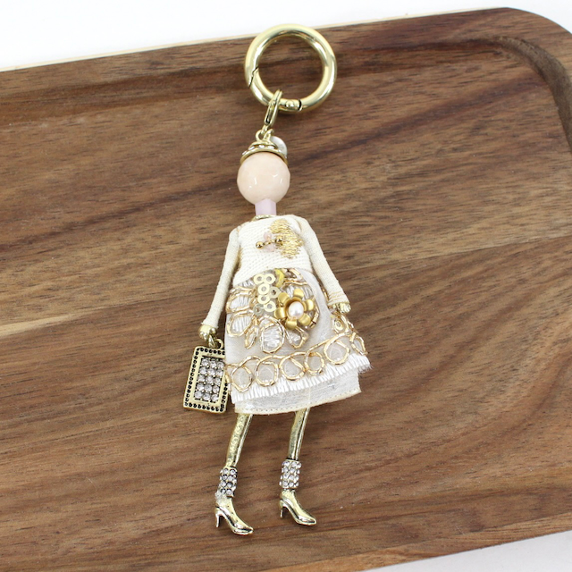 Pretty Persuasions - B24127 Stone Adorned French Doll Stainless Steel Keychain: 01 Olive/SL