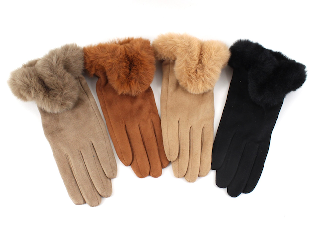 Pretty Persuasions - A24017 Faux Fur Trim Gloves (Velvet-Like): 08 Green