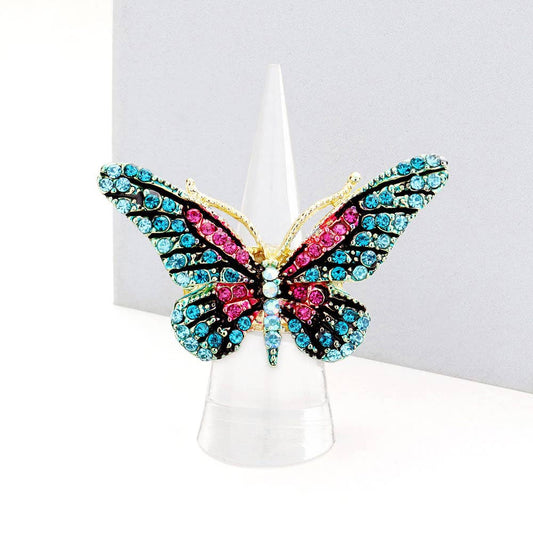 Sensibling Corp. - Crystal Pave Butterfly Stretch Ring: BZ