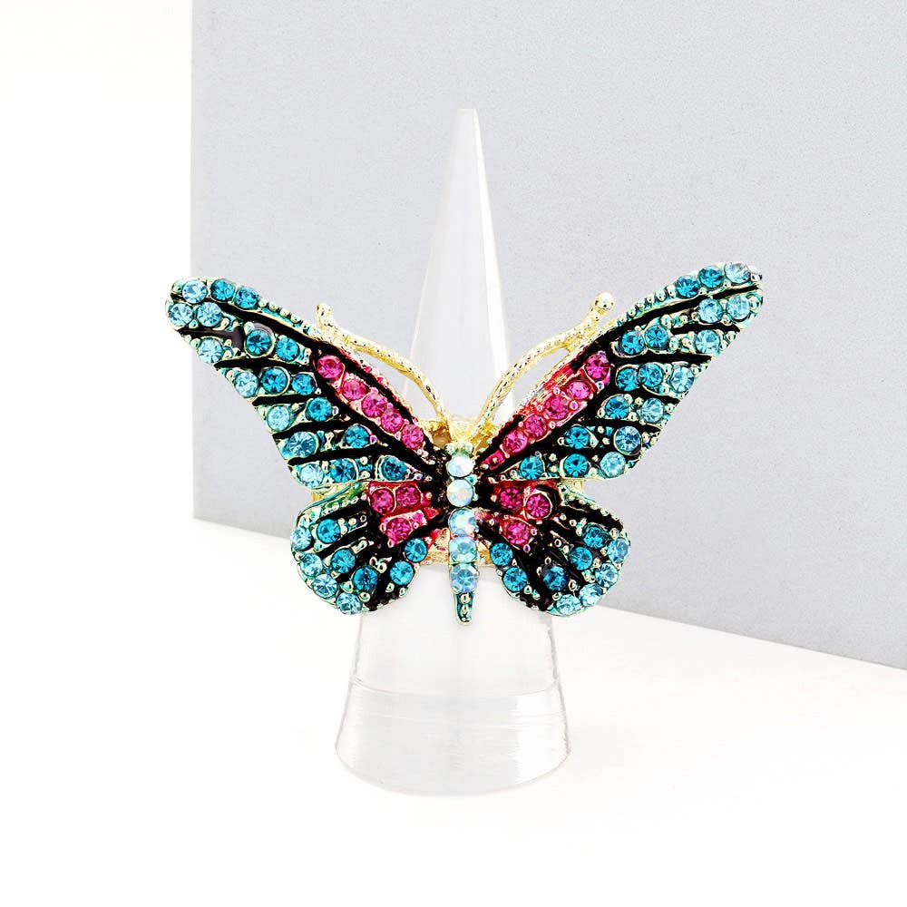 Sensibling Corp. - Crystal Pave Butterfly Stretch Ring: PPL