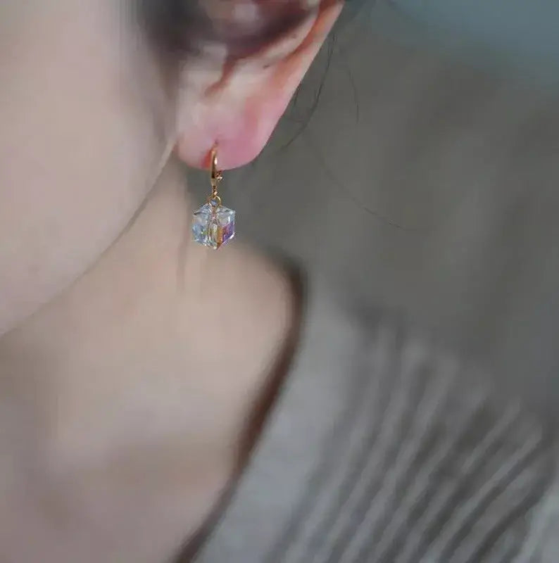 Haengseongworkshop - Gold Plated 8mm Mini Sugar Cube 14mm Small Hoop Earrings