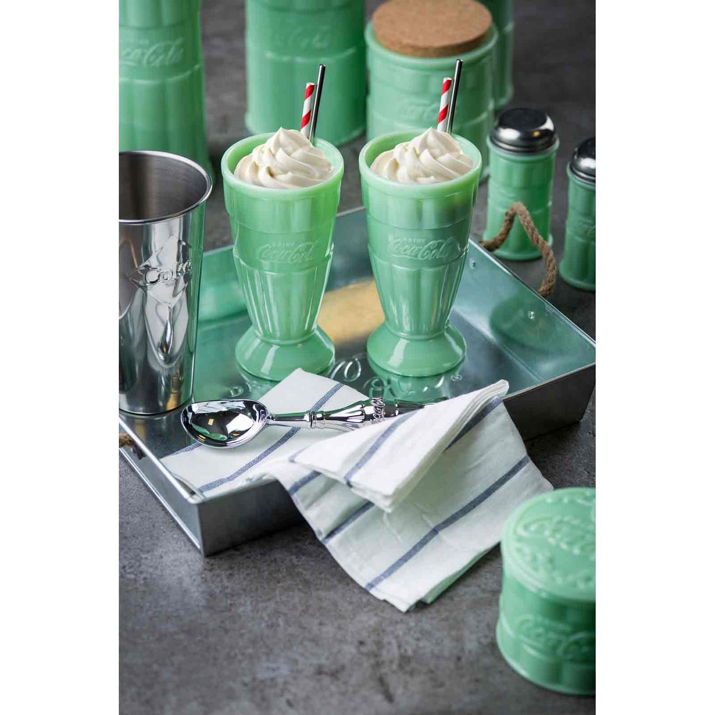 TableCraft Products Company - Coca-Cola Jadeite Malt Cup, 16 oz, Set of 2