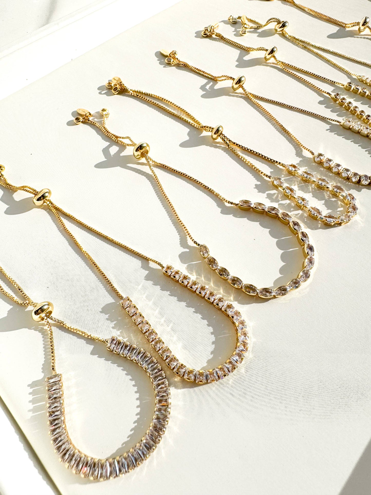 Savvy Bling - Semi Precious Pave Gold Filled Adjustable Bracelets: Side Marquise