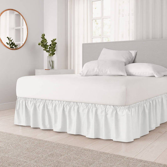 CGK Unlimited - Elastic Wrap-Around Dust Ruffled Bed Skirt- Pleated 15" Drop: White / King