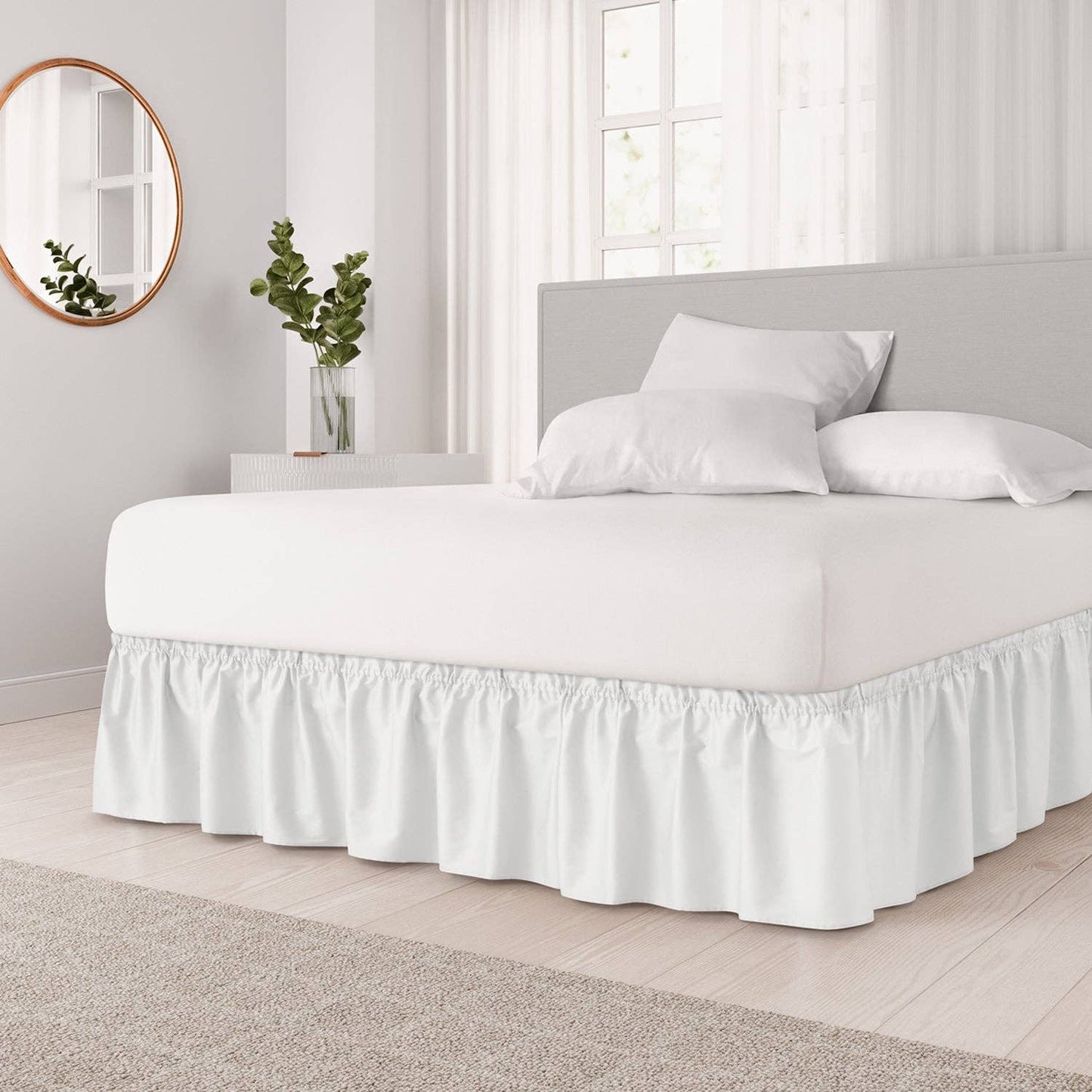 CGK Unlimited - Elastic Wrap-Around Dust Ruffled Bed Skirt- Pleated 15" Drop: Cream / Queen