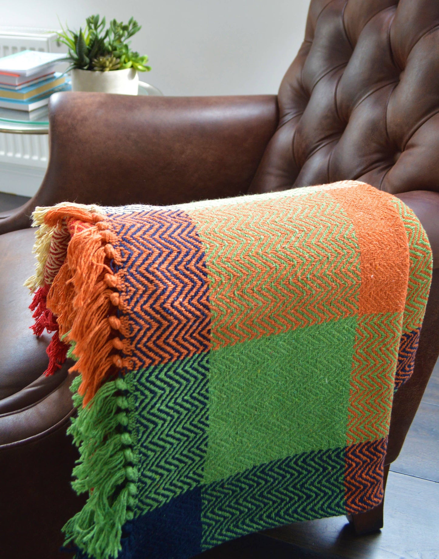 Allure Bath Fashions - Check Herringbone Multicoloured Throw Blanket - 100% Cotton: 150 x 200cm