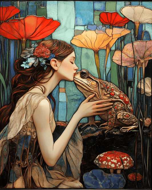 Mowbi - Fairy Frog Kiss - Fairies Wall Art Prints – 8″x10″ Artwork for 11″x14″ Frame