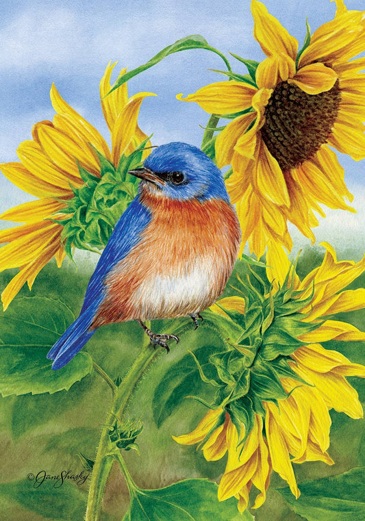 Custom Decor - Bluebird Sunflowers- Flag by Jane Shasky - 12” ...