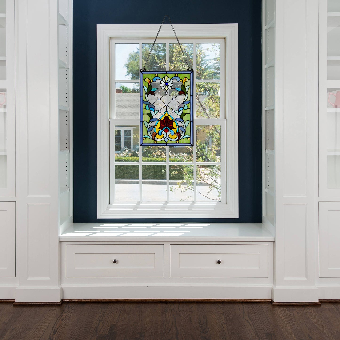 River of Goods - 19"H Alice Flower and Vine Stained Glass Window Panel