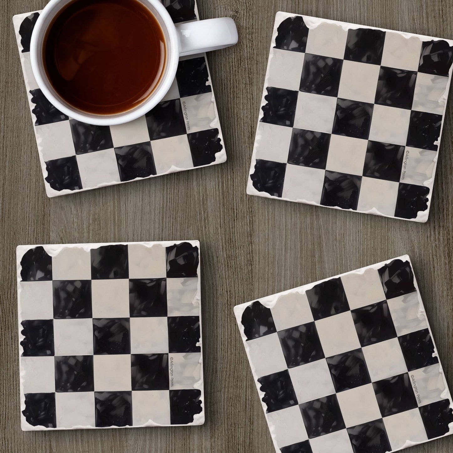 CounterArt/Highland Home/Thirstystone - Arlington Check 4 Pack Tumbled Tile Stone Coasters