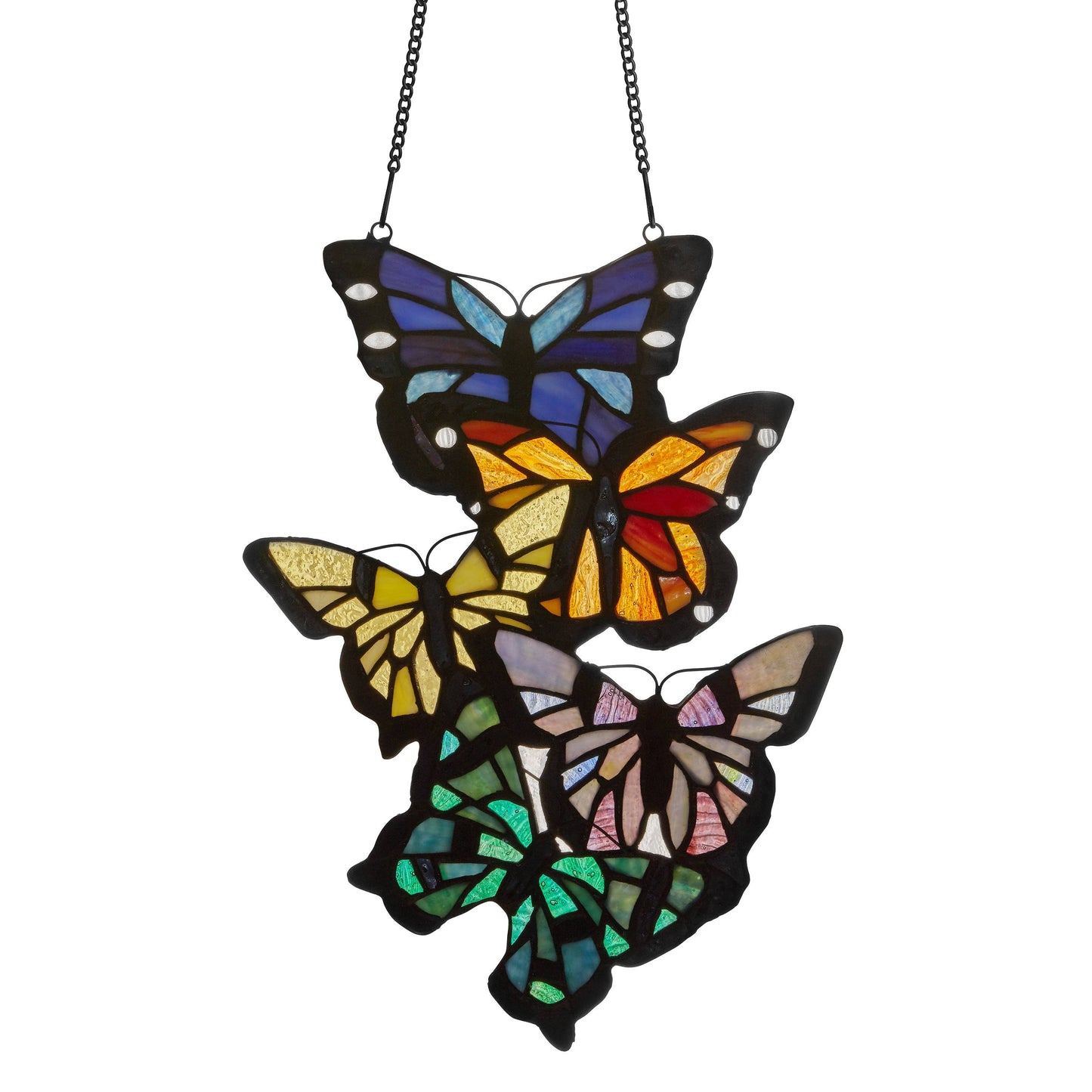 River of Goods - 13.25"H Butterfly Cluster Stained Glass Window Panel
