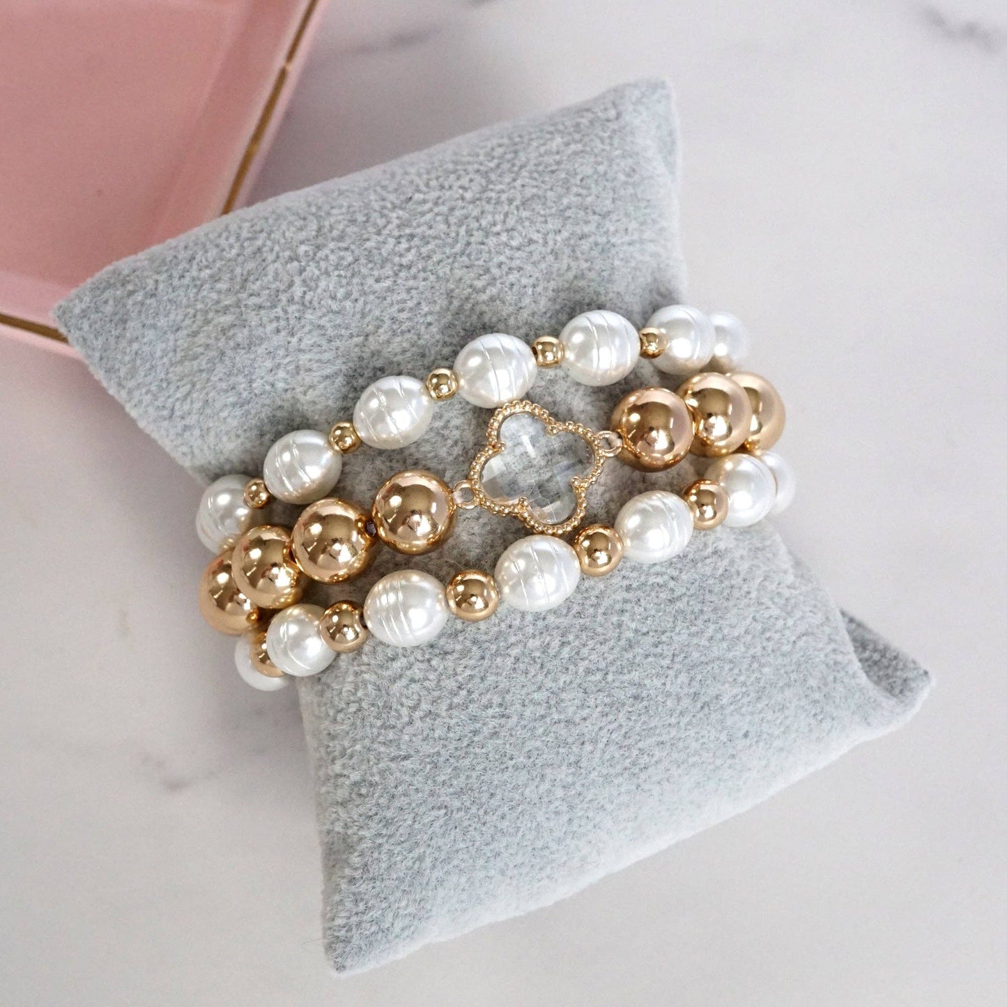 PennyLine inc - Chunky Beads & Clover Charm Statement Bracelet Set – Bold & Elegant