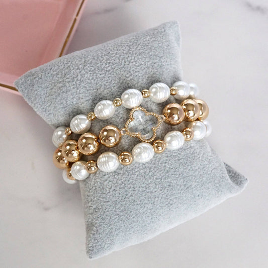 PennyLine inc - Chunky Beads & Clover Charm Statement Bracelet Set – Bold & Elegant