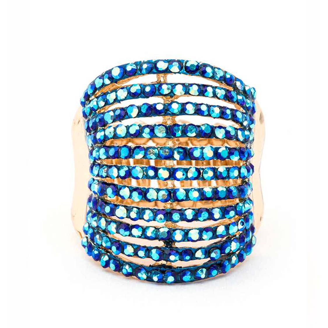 Artini Accessories - Layered Crystals Stretch Ring: Gold/Clear