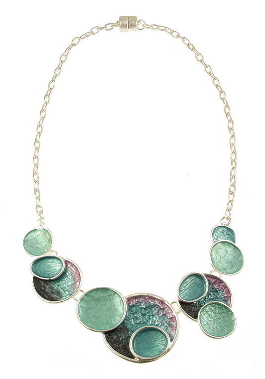 Origin Jewelry - Textured Silver Organic Shape Disc Statement Necklace:: Blue