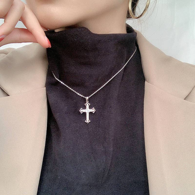 Perimade & Co. LLC - Moissanite Cross Pendant Necklace in 925 Sterling Silver: 0.5 ct / 45 cm chain