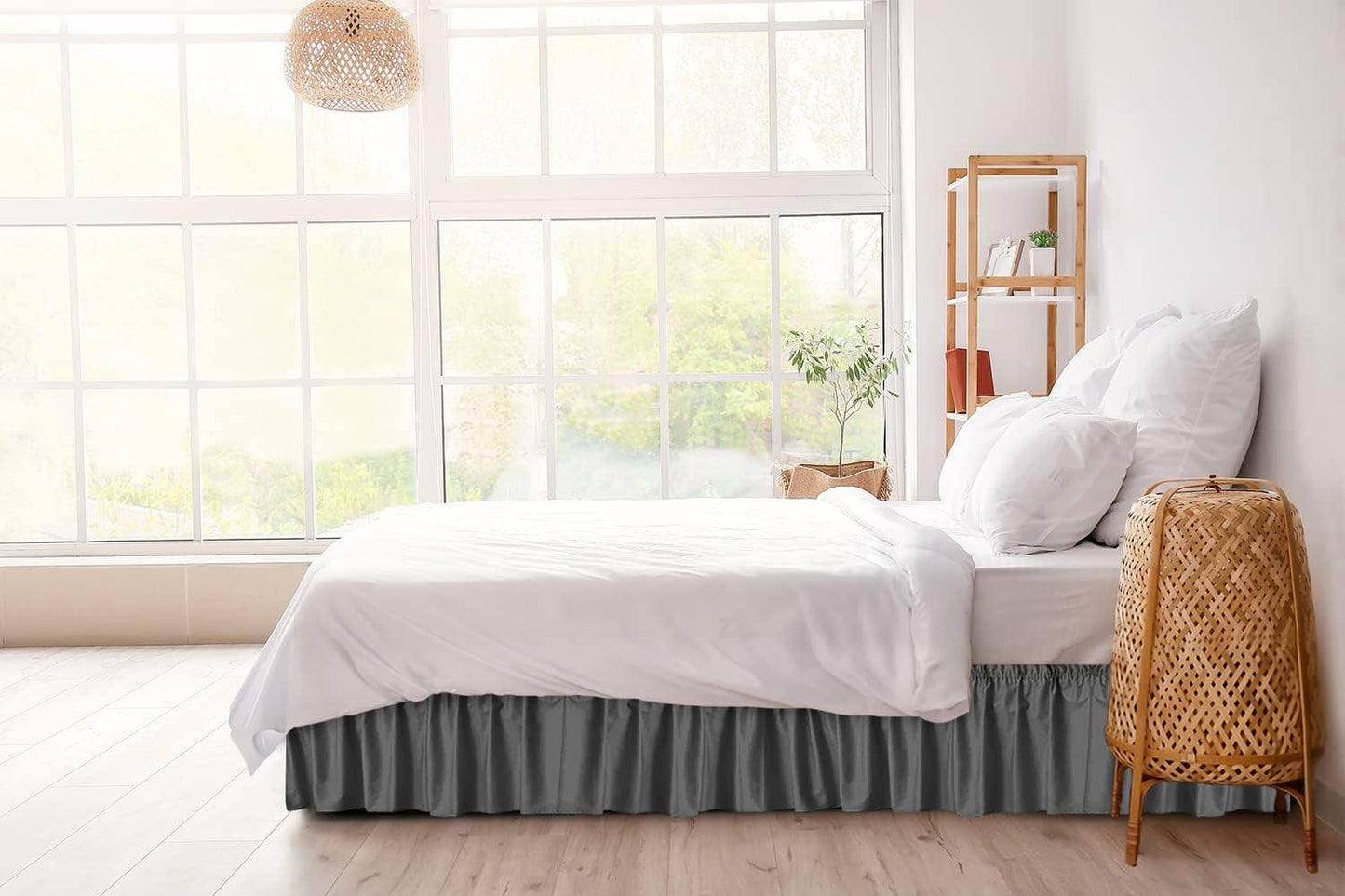 CGK Unlimited - Elastic Wrap-Around Dust Ruffled Bed Skirt- Pleated 15" Drop: Cream / King