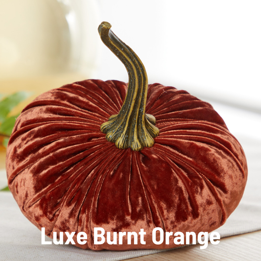 Your Heart's Content - Pumpkin Large Velvet, Fall Decor, Shelf Sitter, Tablescape: Luxe Burnt Orange