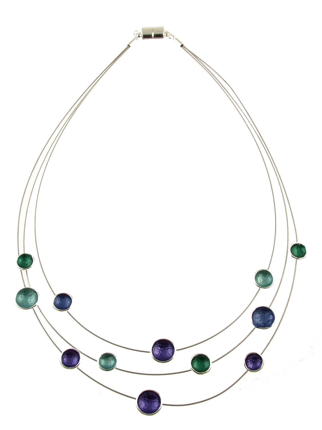 Origin Jewelry - Dot Necklace, Three Strand Necklace, Multi Tones: Blue Green
