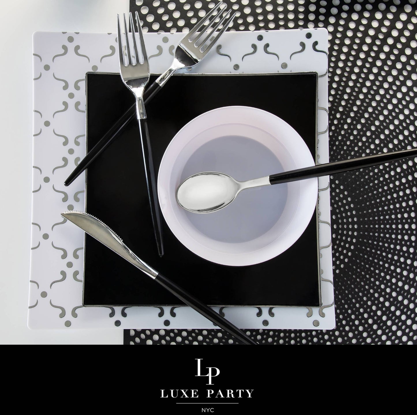 Luxe Party - Black • Silver Plastic Cutlery Set | 32 Pieces