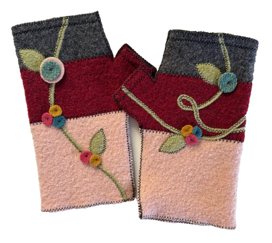 Woolflower - FG055 Blushing Bird Wool Fingerless Gloves for Women
