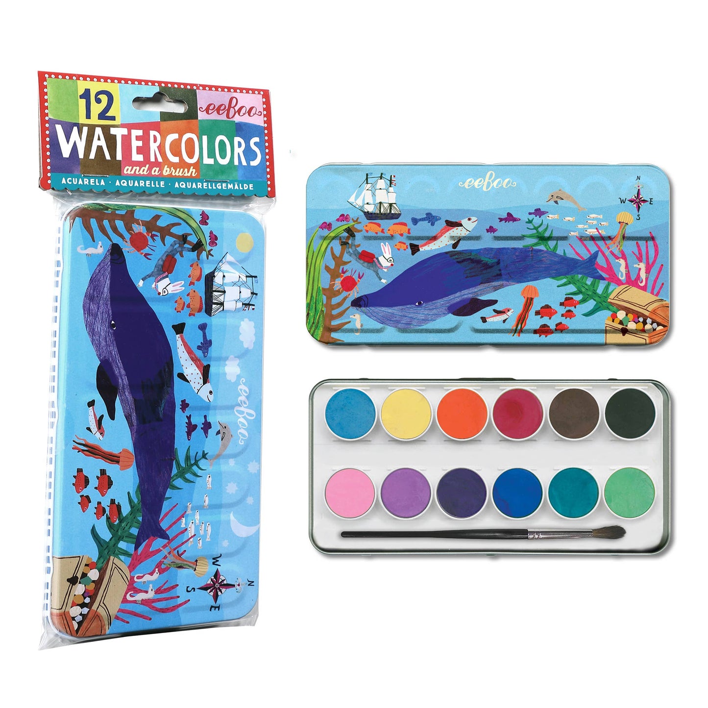 eeBoo - In The Sea 12 Watercolors Tin