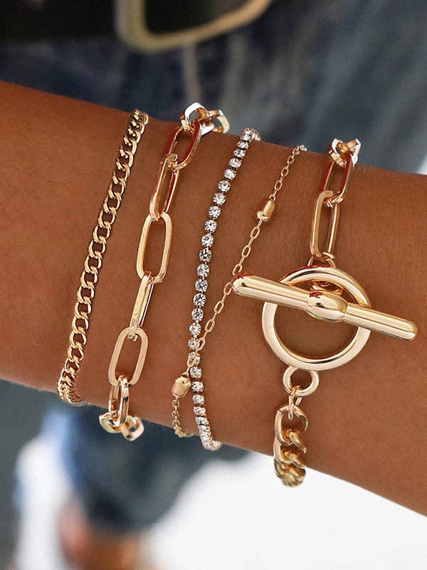 Elanora - Original Simple Rhinestone Chains Bracelet: GOLD / One_size