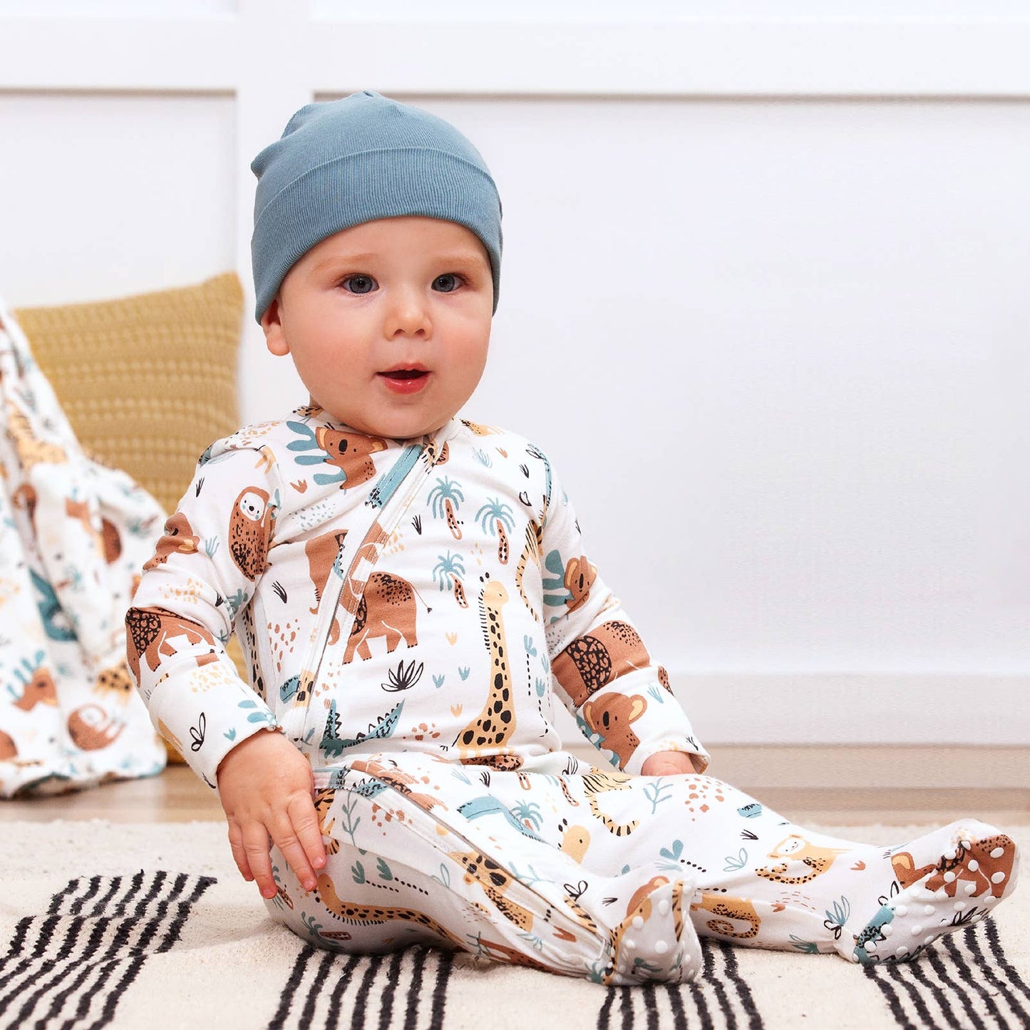 Tesa Babe - Jungle Jamboree Bamboo Zipper Romper: 6-9M