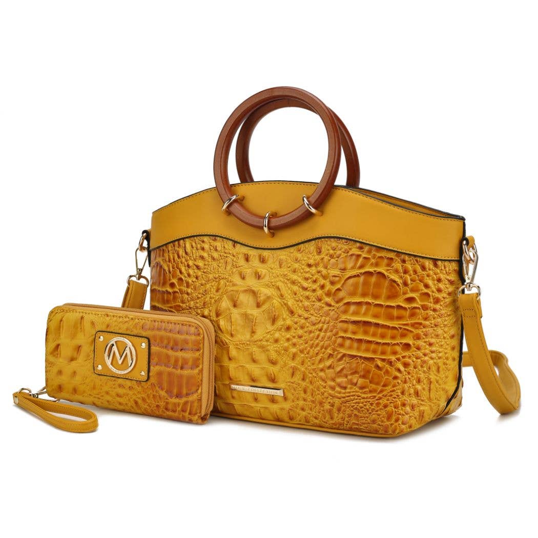 MKF Collection - Phoebe Faux Crocodile-Embossed Tote with Wristlet Wallet Bag: Black