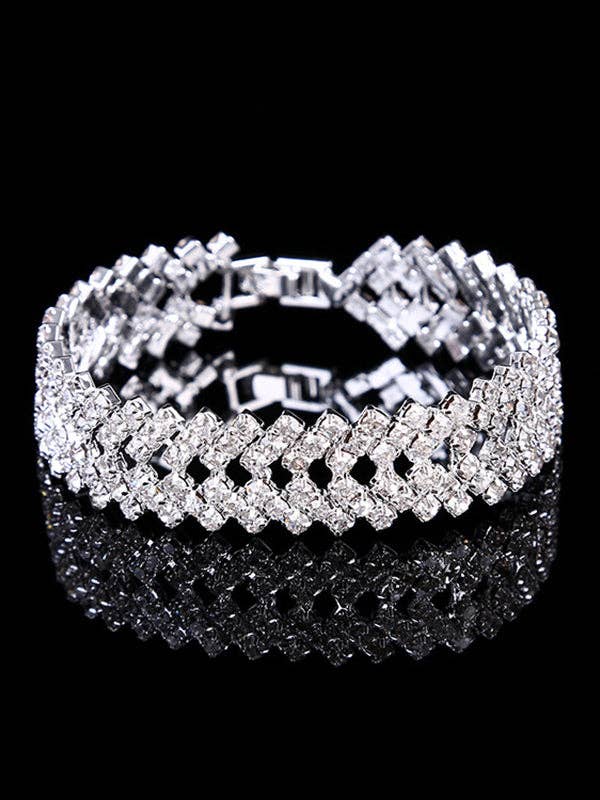 Elanora - Statement Party Alloy Rhinestone Bracelet Accessories: SILVER / One_size