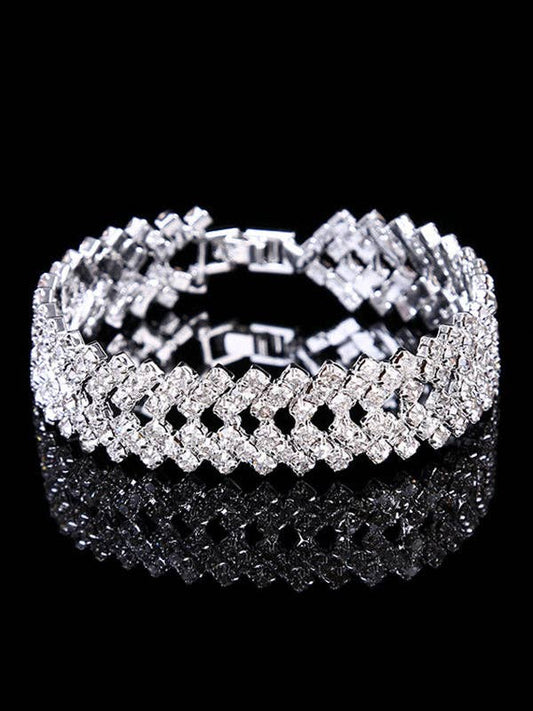 Elanora - Statement Party Alloy Rhinestone Bracelet Accessories: SILVER / One_size