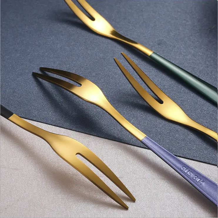 Sostraw & SmartThings - Small Fork - For Appetizers, tapas or Dessert - 10 colors: Green/gold