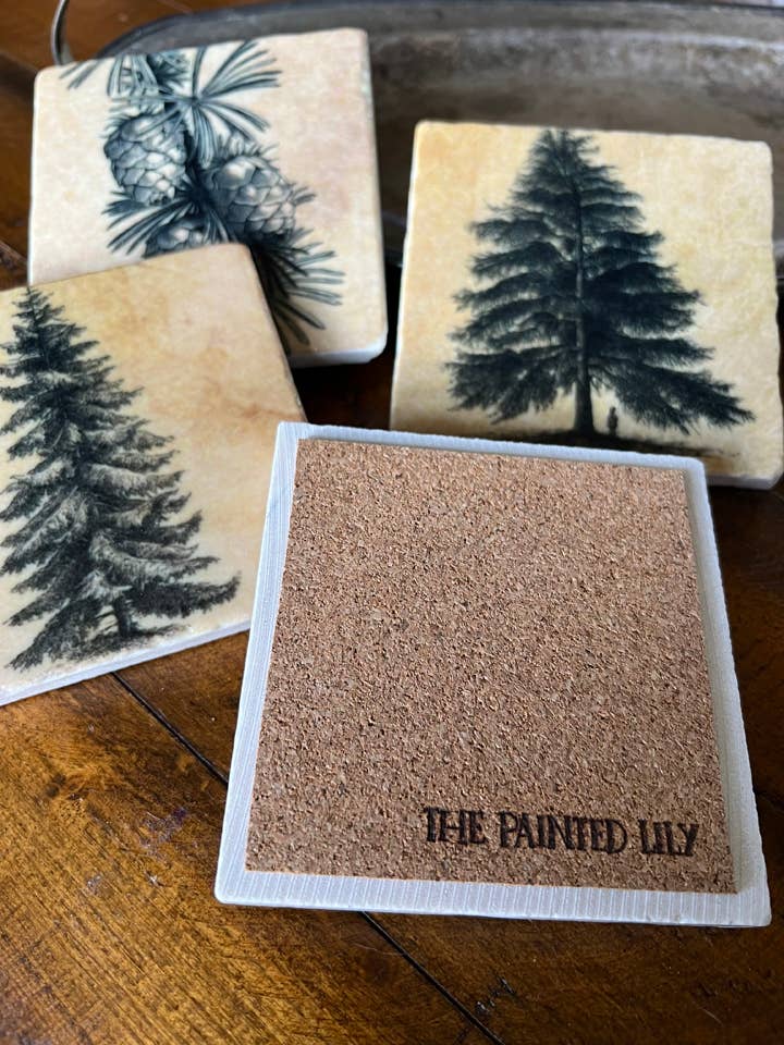 The Painted Lily - Pine Forest stone coasters - case of 4