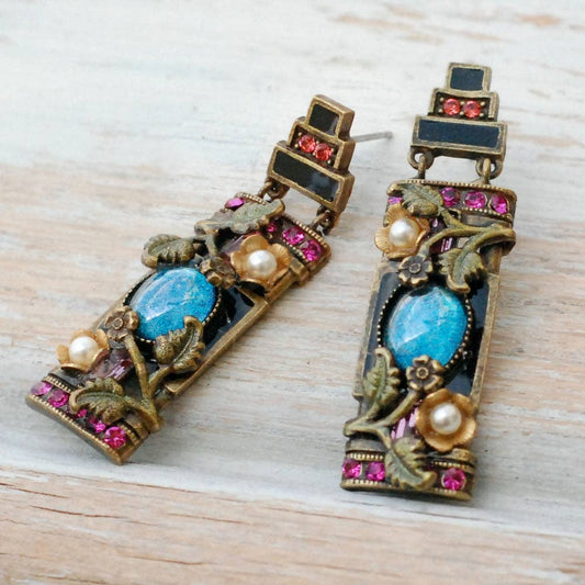 Sweet Romance Jewelry - Art Deco Chinese Rose Screen Vintage Earrings E1199: Default Title